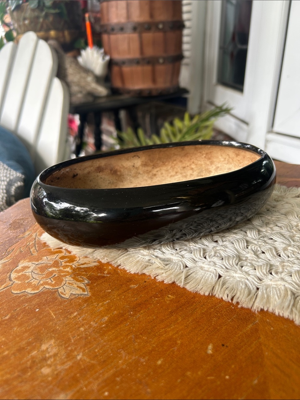 Vintage Black Ceramic Oval Planter